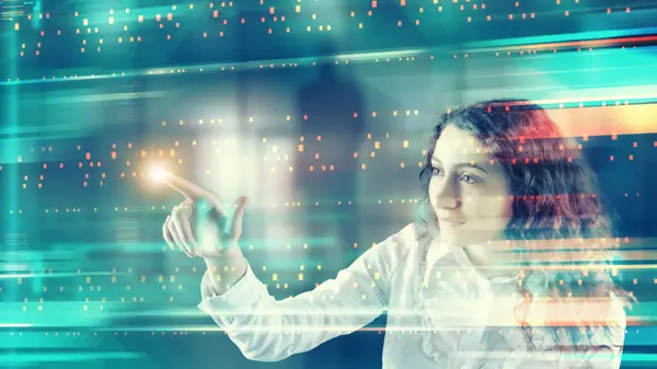 woman interacting with digital world